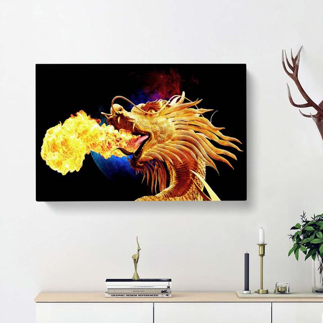 Golden Dragon - Wrapped Canvas Painting East Urban Home Size: 40cm H x 60cm W x 3cm D on Productcaster.