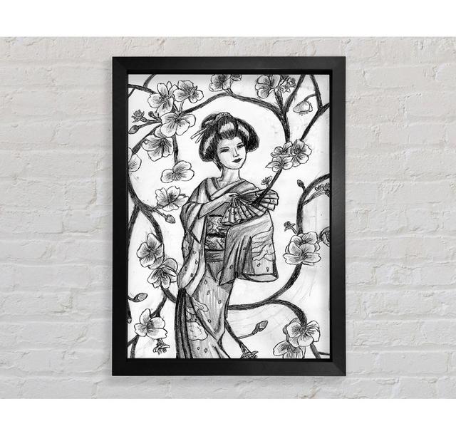 Japanese Geisha Art Framed Print Ophelia & Co. Format: Black Framed Paper, Size: 118.9cm H x 84.1cm W x 3.4cm D on Productcaster.