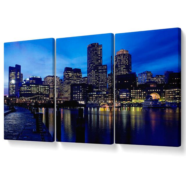 City Glow Night Blues - 3 Piece Wrapped Canvas Graphic Art Set Ebern Designs Size: 101.6cm H x 203cm W on Productcaster.