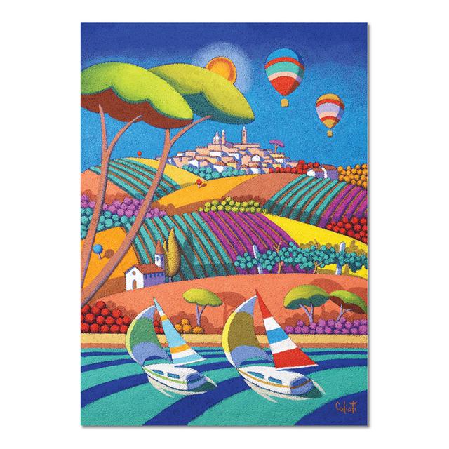 Landscape with Vineyard and Sea by Stefano Calisti - Unframed Graphic Art on Glass Rosalind Wheeler Size: 95cm H x 65cm W on Productcaster.