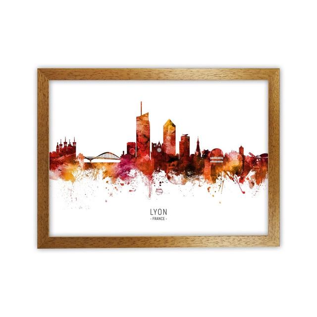 Lyon France Skyline Red City Name by Michael Tompsett - Print Ebern Designs Size: 64cm H x 88cm W x 3cm D, Format: Oak Framed on Productcaster.