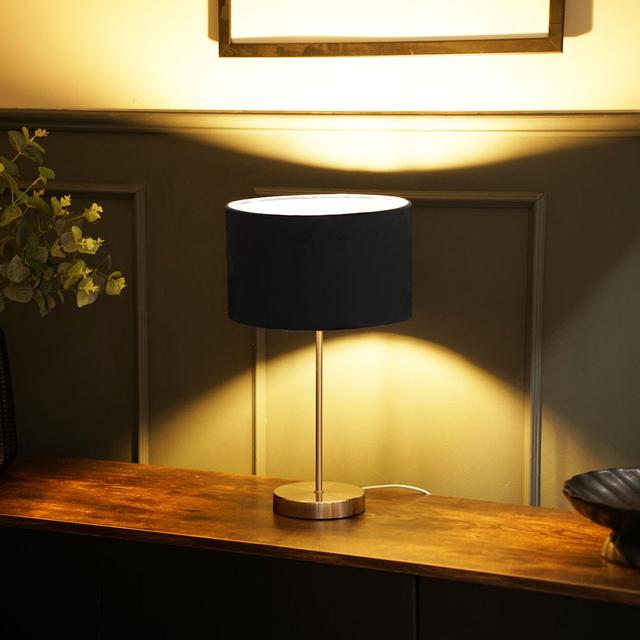 Dadiva Brushed Chrome Stem Table Lamp with Grey Velvet Reni Shade Fairmont Park Shade Colour: Black, Base Finish: Silver, Bulb Included: Yes on Productcaster.