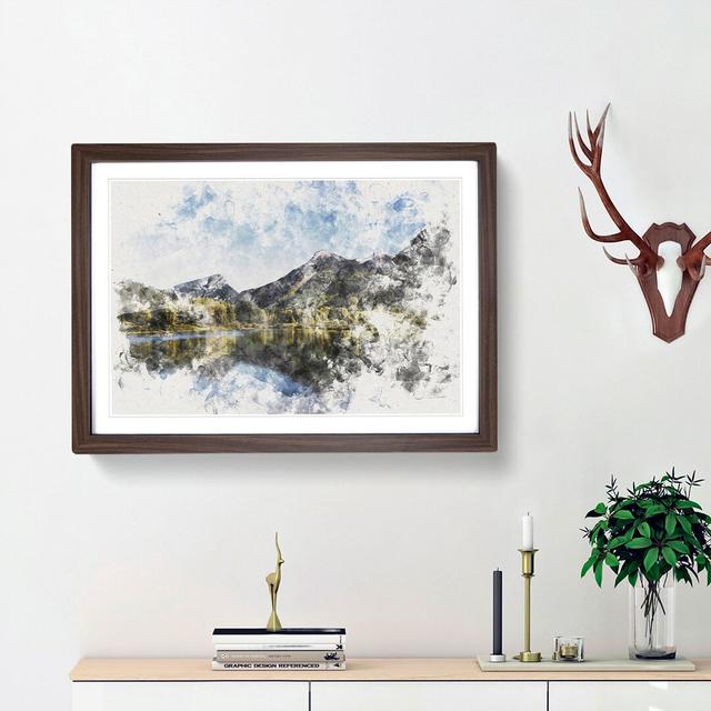 Alpine Lake in Colorado Watercolour - Picture Frame Graphic Art Print East Urban Home Size: 40cm H x 60cm W x 2cm D, Frame Option: Walnut Framed on Productcaster.