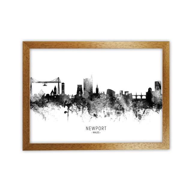 Newport Wales Skyline Black White City Name by Michael Tompsett - Graphic Art Print Latitude Run Size: 34cm H x 46cm W x 3cm D, Format: Brown Framed on Productcaster.