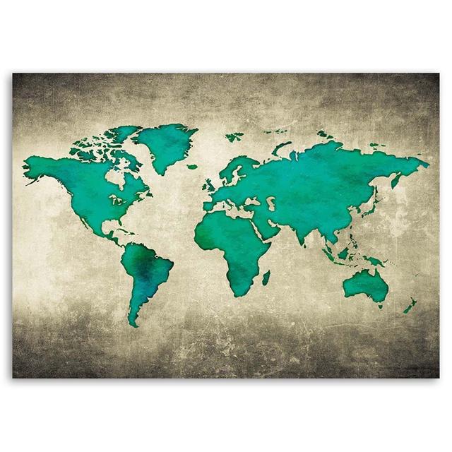 Blue Map Of The World - Wrapped Canvas Print Latitude Run Colour: Blue Yellow, Size: 60cm H x 90cm W x 3cm D on Productcaster.