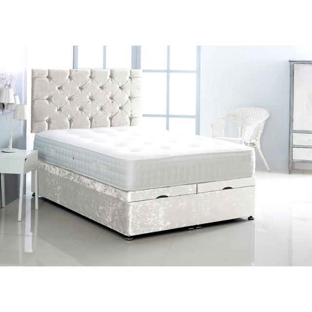 Daniella Upholstered Ottoman Bed with Mattress Mercer41 Size: Double (4'6), Colour: Truffle Crushed Velvet on Productcaster.