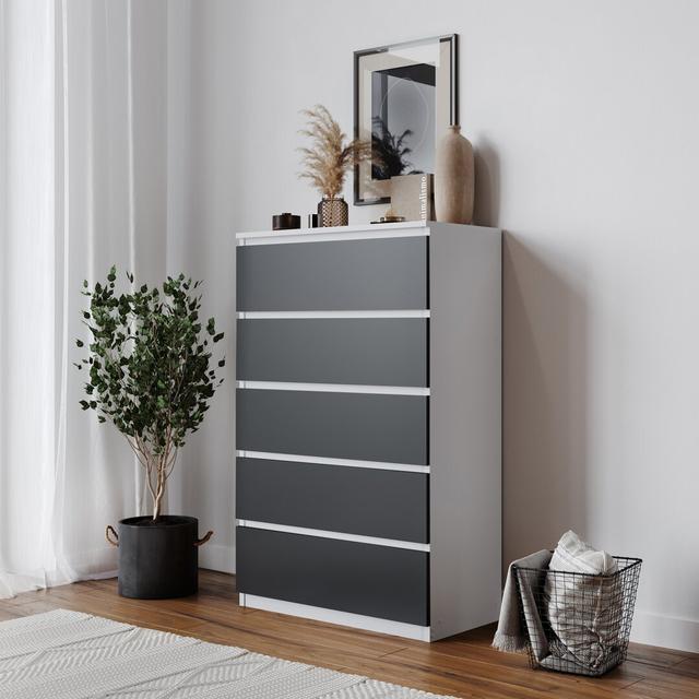 Baptistine 5 Drawer 70Cm W Chest of Drawers 17 Stories Colour: White/Black on Productcaster.