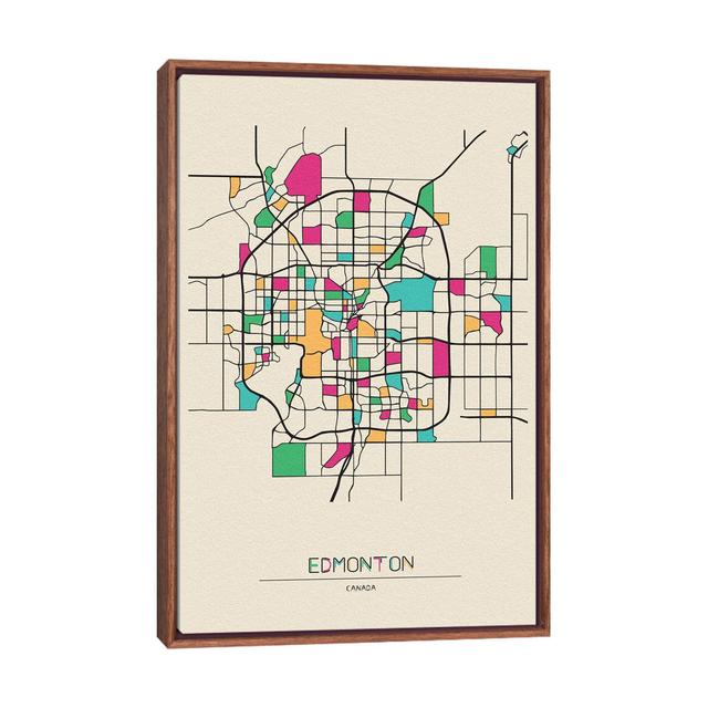 Edmonton, Canada Map by Ayse Deniz Akerman - Floater Frame Graphic Art on Canvas Ivy Bronx Size: 101.6cm H x 66.04cm W x 3.81cm D, Frame Option: Brown on Productcaster.