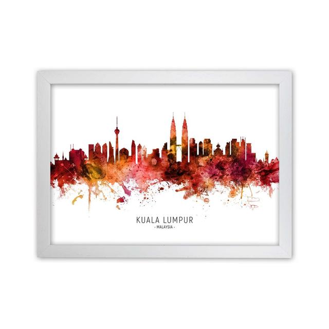 Kuala Lumpur Malaysia Skyline Red City Name by Michael Tompsett - Graphic Art Ebern Designs Size: 46cm H x 63cm W x 3cm D, Format: White Framed on Productcaster.