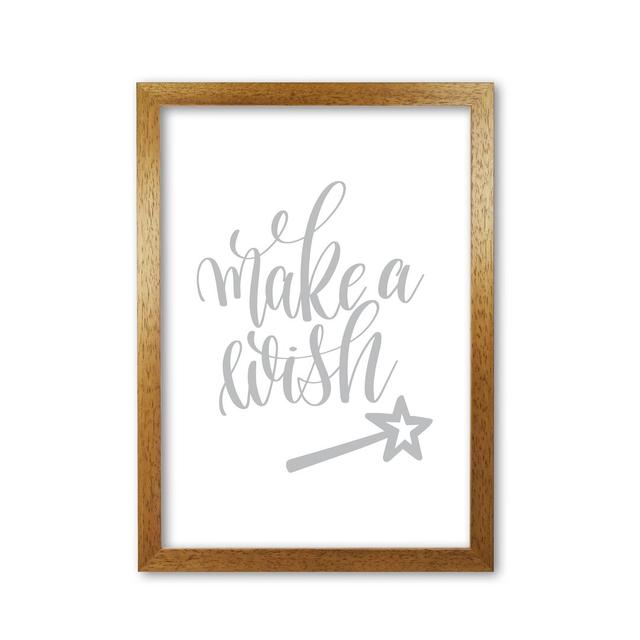 'Make A Wish' Textual Art in Grey East Urban Home Format: Honey Oak Frame, Size: 60 cm H x 42 cm W x 5 cm D on Productcaster.