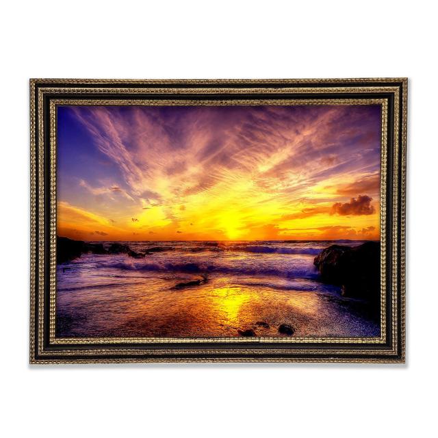 Paradise Beach With Blazing Skies Framed Print Wall Art Highland Dunes Format: Black Gold Framed Paper, Size: 84.1cm H x 118.9cm W x 3cm D on Productcaster.