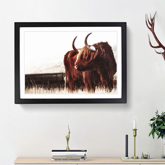 Highland Cow in Scotland in Abstract - Picture Frame Painting Print on MDF East Urban Home Size: 27cm H x 36cm W x 2cm D, Frame Option: Black Framed on Productcaster.