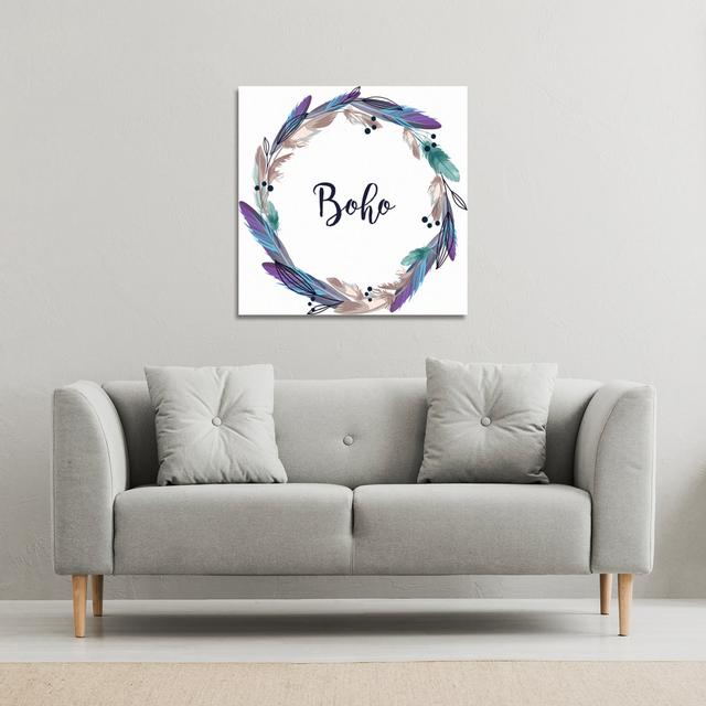 Boho Style Wreath Feathers Canvas Print Andrew Lee Size: 46cm H x 46cm W on Productcaster.