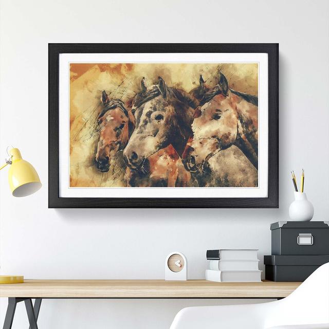 Trio of Horses in Abstract - Picture Frame Painting Print East Urban Home Frame Option: Black, Size: 40cm H x 60cm W x 2cm D on Productcaster.