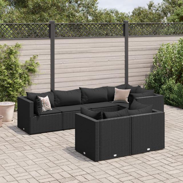 Vidaxl 7-Tlg. Garten-Lounge-Set Mit Kissen Schwarz Poly Rattan DEvidaxl Kissenfarbe: Schwarz, Rahmenfarbe: Schwarz on Productcaster.