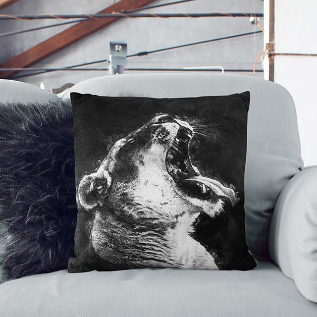 Yawning Lioness Cushion with Filling East Urban Home Size: 55 x 55 cm, Backing Colour: Stone on Productcaster.