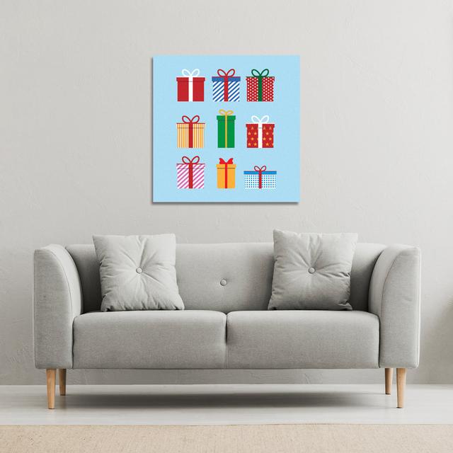 Gift Boxes - Wrapped Canvas Print The Seasonal Aisle Size: 90cm H x 90cm W on Productcaster.