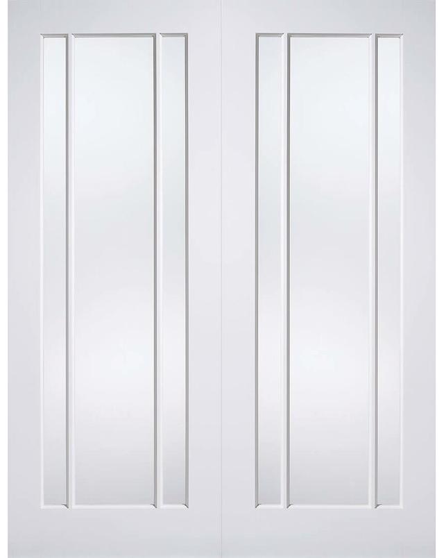 Lincoln Clear Glazed Primed White Internal Door Pair LPD Doors Door Size: 198.1cm H x 122cm W x 4cm D on Productcaster.