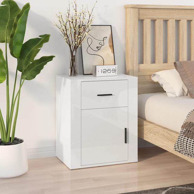 17 Stories Bedside Cabinet Concrete Grey 50X36x60 Cm Engineered Wood 17 Stories Colour: Gloss White on Productcaster.