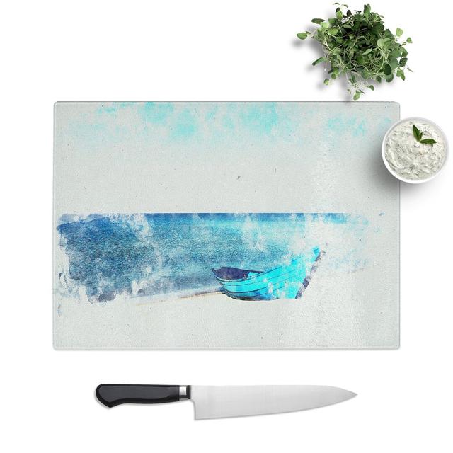 Tempered Glass Blue Boat upon the Beach Chopping Board East Urban Home Size: 20 cm x 28.5 cm on Productcaster.