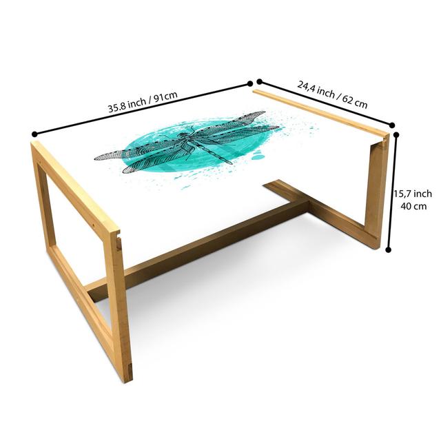 Dragonfly Coffee Table, Abstract Drawing In Detailed Line Art Style Insect On Plain Backdrop, Acrylic Glass Center Table With Wooden Frame For Offices on Productcaster.