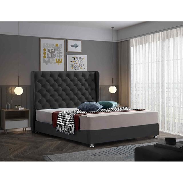 Ondra Bed Double Plush Velvet Mustard Envisage Trade Colour: Black, Size: Kingsize (5') on Productcaster.