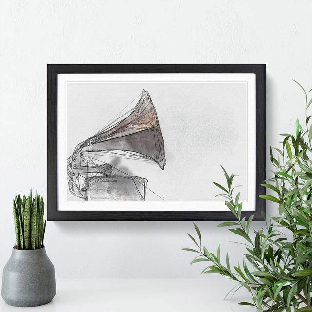 Vintage Gramophone in Abstract - Picture Frame Graphic Art Print East Urban Home Size: 60cm H x 91cm W x 2cm D, Frame Option: Black on Productcaster.