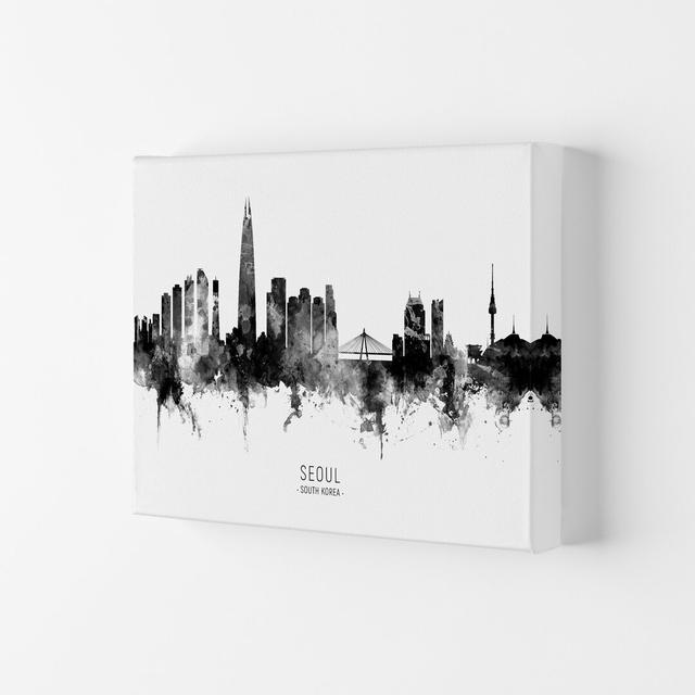 Seoul South Korea Skyline Black White City Name by Michael Tompsett - Print Latitude Run Size: 21cm H x 29.7cm W x 4cm D, Format: Wrapped Canvas on Productcaster.