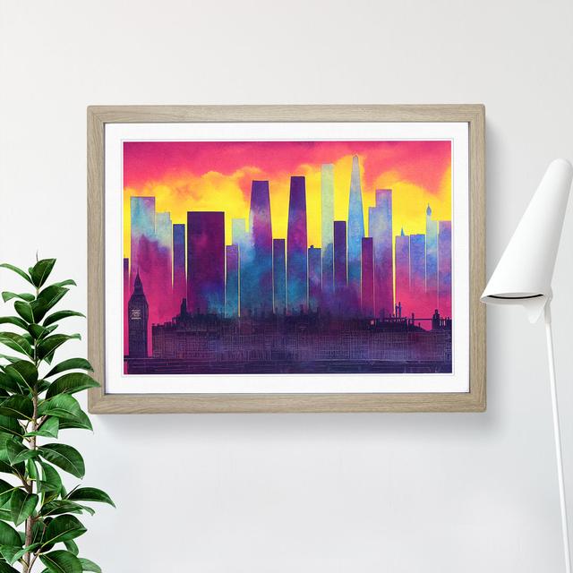 Watercolour London Skyline Vol.2 Abstract - Picture Frame Painting 17 Stories Size: 34cm H x 46cm W x 2cm D, Frame Colour: Oak on Productcaster.