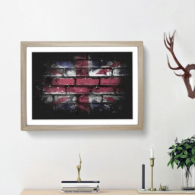 Union Jack Brick Wall Graffiti - Picture Frame Graphic Art Print East Urban Home Size: 33cm H x 45cm W x 2cm D, Frame Option: Oak Framed on Productcaster.