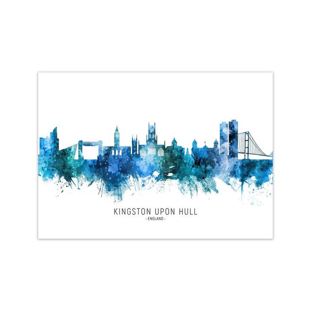 Kingston upon Hull England Skyline Blue City Name by Michael Tompsett - Graphic Art Ebern Designs Format: Unframed, Size: 21cm H x 30cm W x 1cm D on Productcaster.