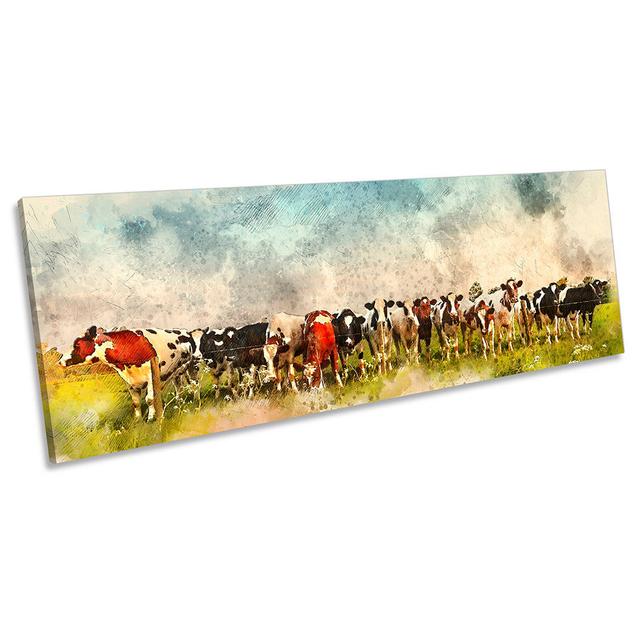 Cow Field Farm Grunge Panoramic - Wrapped Canvas Painting Brambly Cottage Size: 45.72cm H x 137.16cm W x 2cm D on Productcaster.