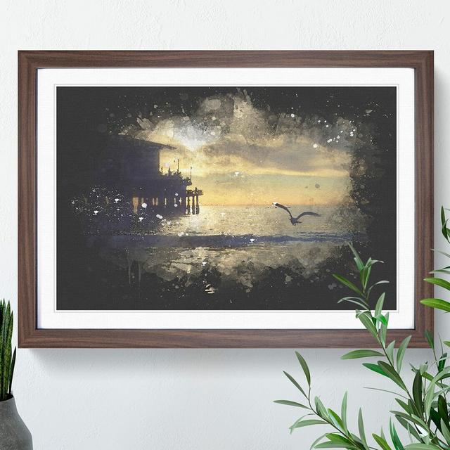 Seagull by The Pier Paint Splash - Picture Frame Graphic Art East Urban Home Frame Option: Walnut, Size: 36cm H x 48cm W x 2cm D on Productcaster.