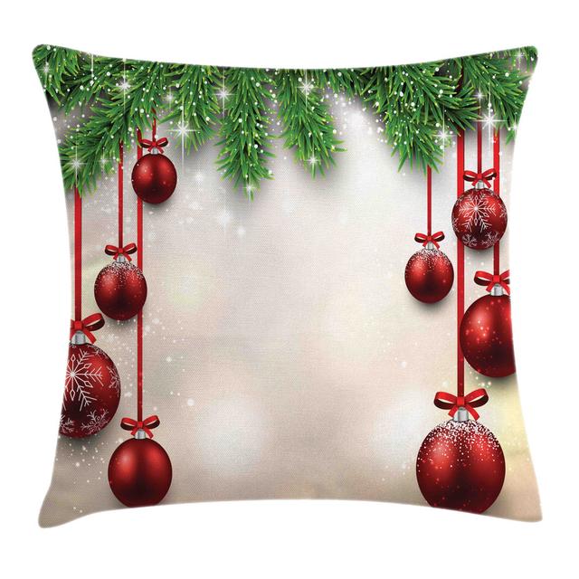 Izabela Christmas Balls Ribbons Outdoor Cushion Cover Ebern Designs Size: 50cm H x 50cm W x 1cm D on Productcaster.