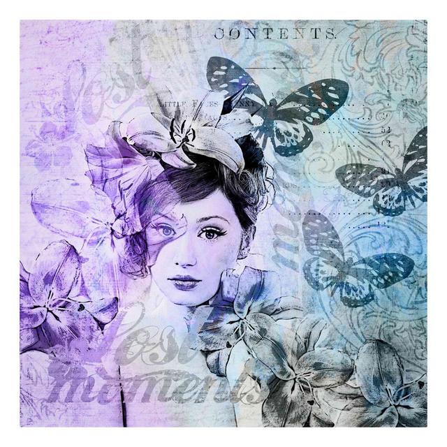 Shabby Elegance Collage - Portrait with Butterflies - Wrapped Canvas Graphic Art August Grove Format: 260g/m² Canvas, Size: 70cm H x 70cm W on Productcaster.