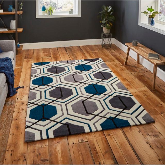 Hong Kong area rug Hand Tufted Rectangle Grey/Navy Corrigan Studio Rug Size: Rectangle 120 x 170cm on Productcaster.