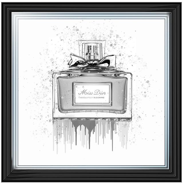 'Black and White Perfume Bottle Drip' Framed Graphic Art Latitude Run on Productcaster.