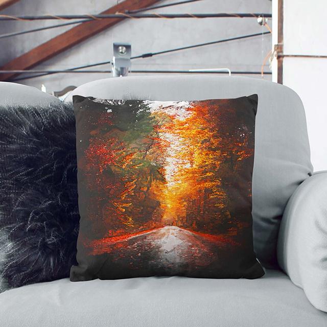 Autumn Road in Austria Cushion with Filling East Urban Home Size: 55 x 55 cm, Backing Colour: Black on Productcaster.