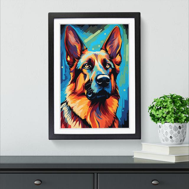 German Shepherd Pop No.3 - Single Picture Frame Print on Wood Big Box Art Frame Colour: Black, Size: 34cm H x 25cm W x 2cm D on Productcaster.