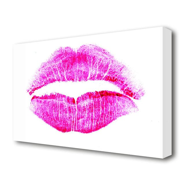 'Pink Lips' Graphic Art Print on Canvas East Urban Home Size: 81.3 cm H x 121.9 cm W on Productcaster.