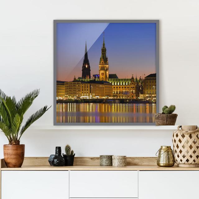 Hamburg Panorama - Picture Frame Graphic Art Ebern Designs Size: 70cm H x 70cm W x 2cm D, Frame Option: Grey Framed on Productcaster.