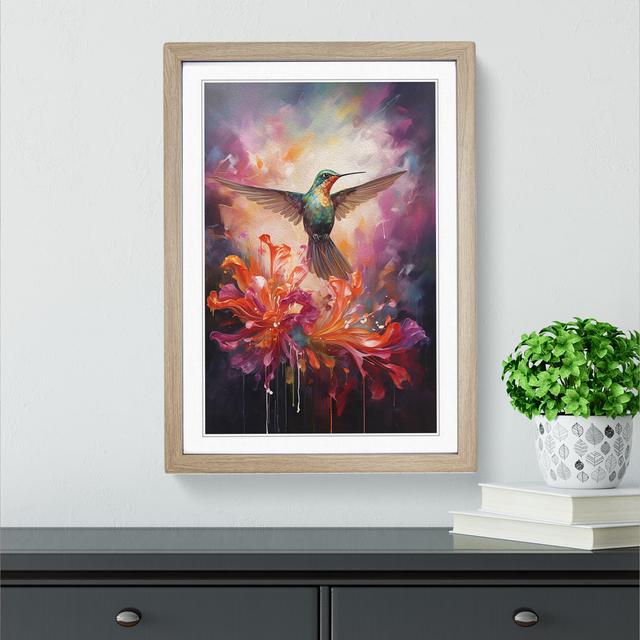 Hummingbird Contemporary No.2 - Single Picture Frame Print on Wood Big Box Art Size: 34cm H x 25cm W x 2cm D, Frame Colour: Oak Framed on Productcaster.