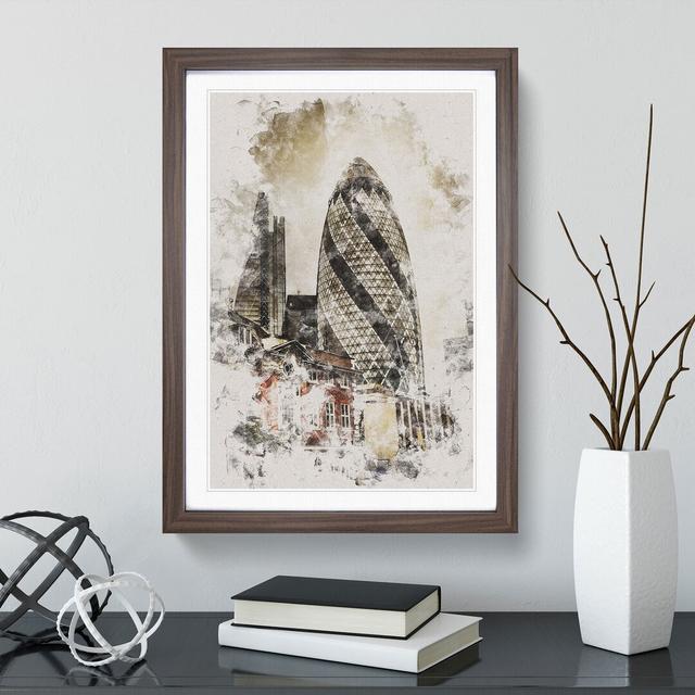 The Gherkin in London Watercolour - Picture Frame Graphic Art East Urban Home Frame Option: Walnut Framed, Size: 65cm H x 48cm W x 2cm D on Productcaster.