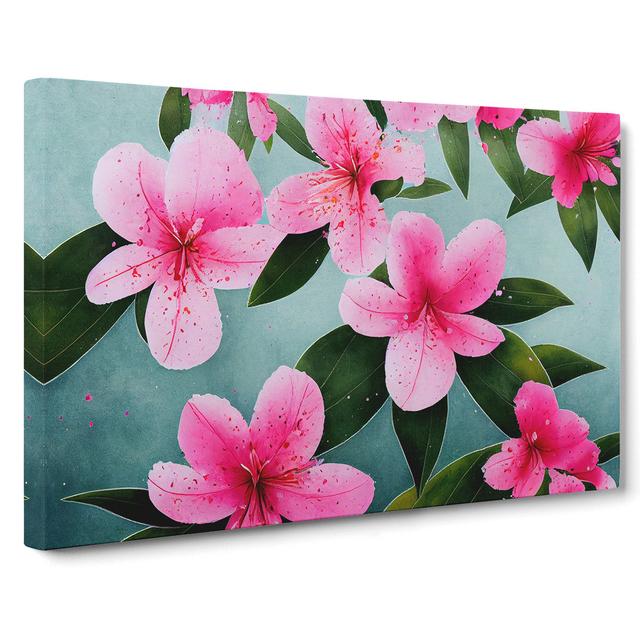 Rhododendron Flowers Splashed - Wrapped Canvas Print Marlow Home Co. Size: 35cm H x 50cm W x 3cm D on Productcaster.