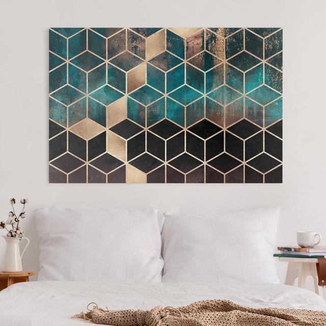 Turquoise Rose Gold Geometry - Wrapped Canvas Graphic Art Corrigan Studio Size: 40cm H x 60cm W, Format: 330g/m³ recycled canvas on Productcaster.