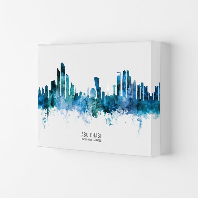 Abu Dhabi United Arab Emirates Skyline Blue City Name by Michael Tompsett - Graphic Art Ebern Designs Format: Wrapped Canvas, Size: 29.7cm H x 42cm W on Productcaster.