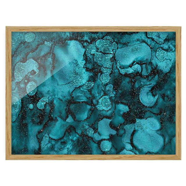 Turquoise Drops with Glitter - Picture Frame Graphic Art Canora Grey Size: 50cm H x 70cm W x 2cm D, Frame Option: Brown on Productcaster.