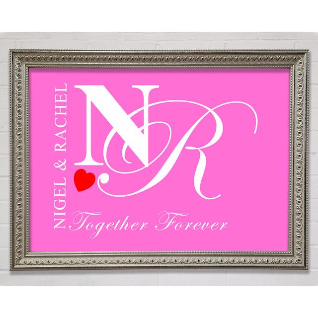 Your Names And Initials Together Forever - Wrapped Canvas Print East Urban Home Colour: Vivid Pink, Format: Silver Framed Paper, Size: 30cm H x 42cm W on Productcaster.