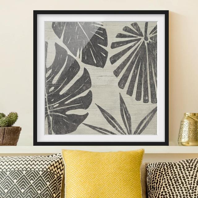 Palm Leaves Before Light Grey - Picture Frame Graphic Art Bay Isle Home Frame Option: Black Framed, Size: 70cm H x 70cm W x 2cm D on Productcaster.