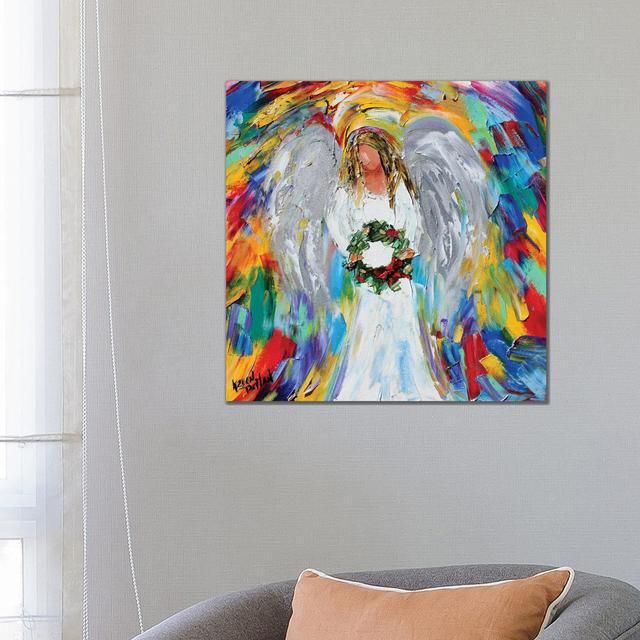 Christmas Angel with Wreath by Karen Tarlton - Wrapped Canvas Painting Happy Larry Size: 66.04cm H x 66.04cm W x 3.81cm D on Productcaster.